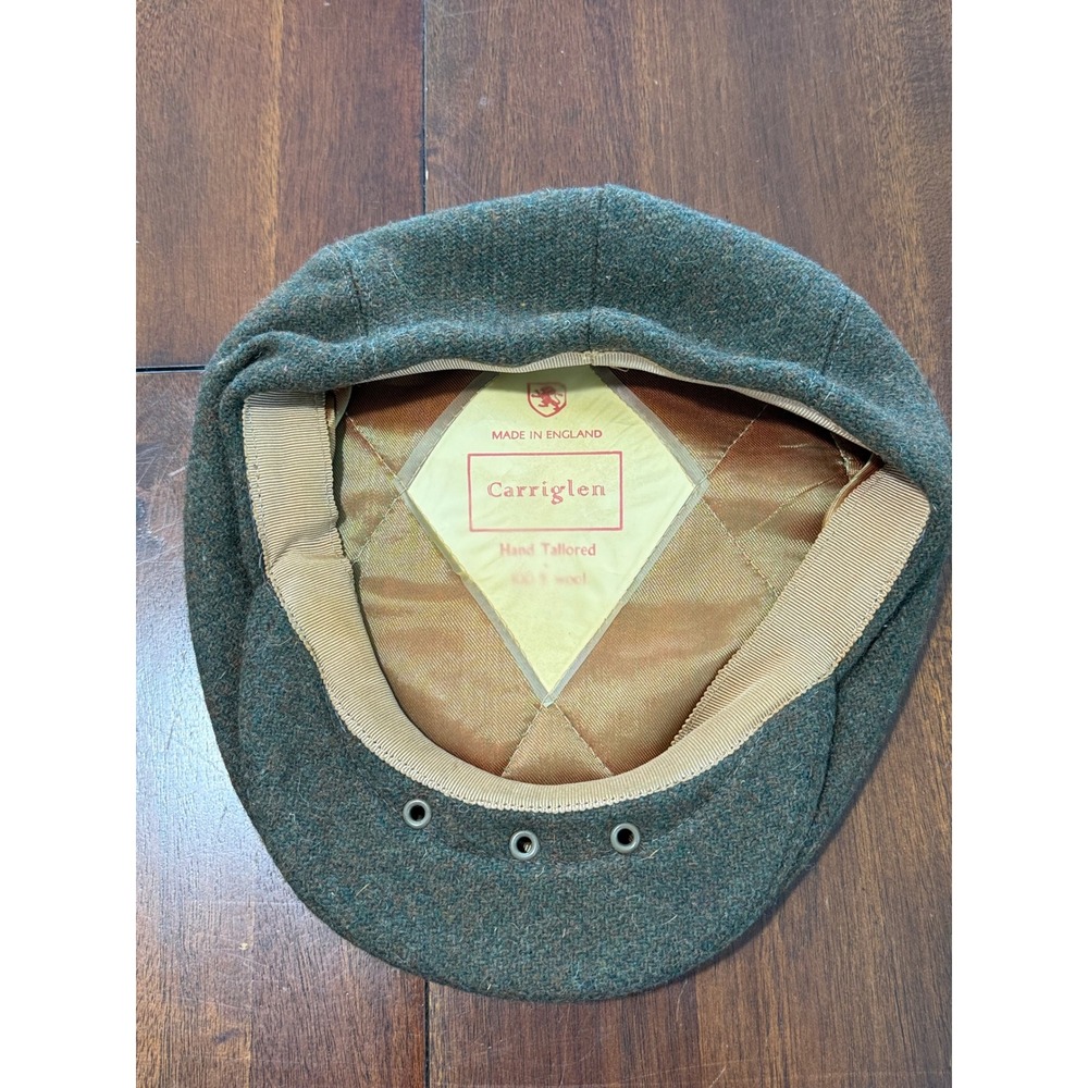 Vtg Carriglen Flat Cap Green 100% Wool Hand Tailored England Tweed Newsboy Hat - Picture 3 of 8